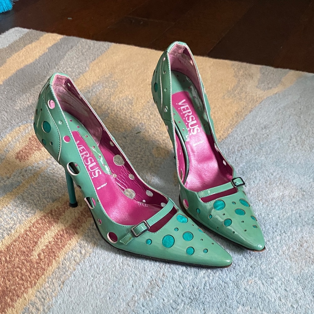 Vintage Versus Versace Green Polka Dot Women's Heels Size 37